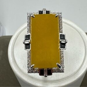Jade of Yesteryear Art Deco Yellow Jade Ring size 9
